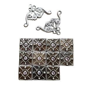 Jewelry Making Lot Enamel and Crystal Pewter Spacers and Chandelier Earrings